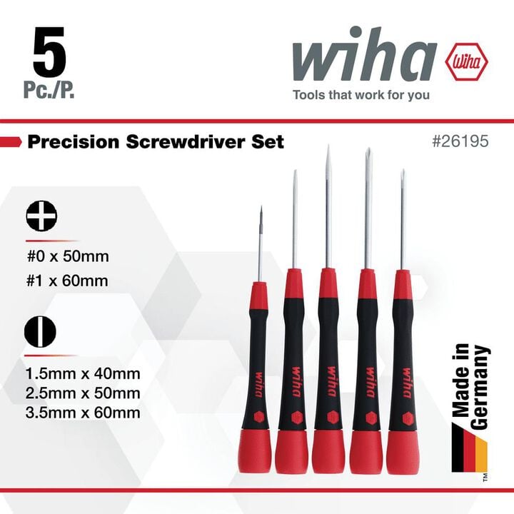 Wiha PicoFinish Slotted & Phillips Precision Screwdriver Set 5pc, large image number 1