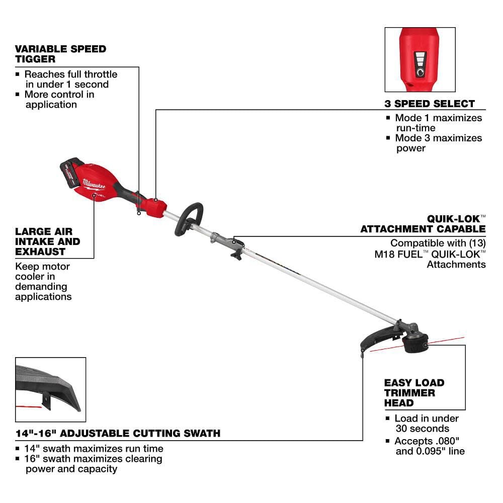Milwaukee M18 FUEL String Trimmer with QUIK-LOK Kit & M18 Brushless Blower Bare Tool Bundle, large image number 7