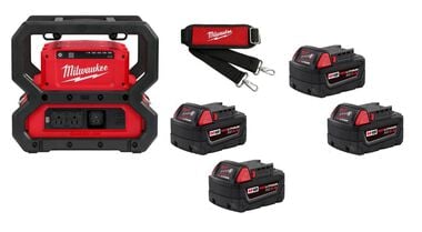 Milwaukee M18 CARRY ON 3600W/1800W Power Supply Shoulder Strap & 5.0Ah Extended Capacity Battery 4pk Bundle