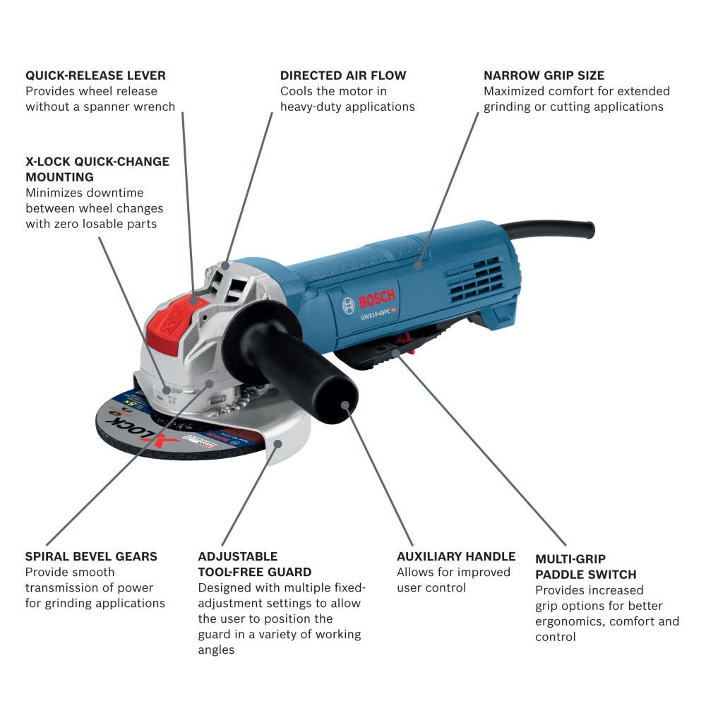 Bosch 4-1/2 Inch X-LOCKErgonomic Angle Grinder with Paddle Switch- Reconditioned, large image number 2