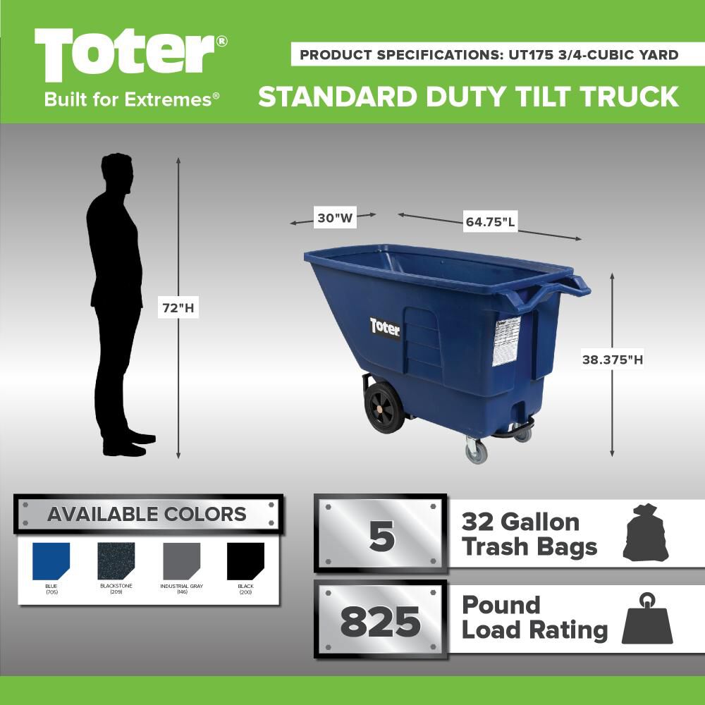 Toter 3/4 Cubic Yard 825 lbs Capacity Standard Duty Tilt Truck, large image number 2