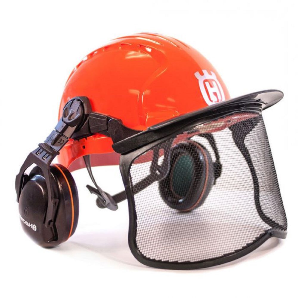 Husqvarna 592752602 Forest Helmet, Orange, With Visor, Mesh Screen & Rain Protector, ANSI Z89.1-2014 Class E Rated