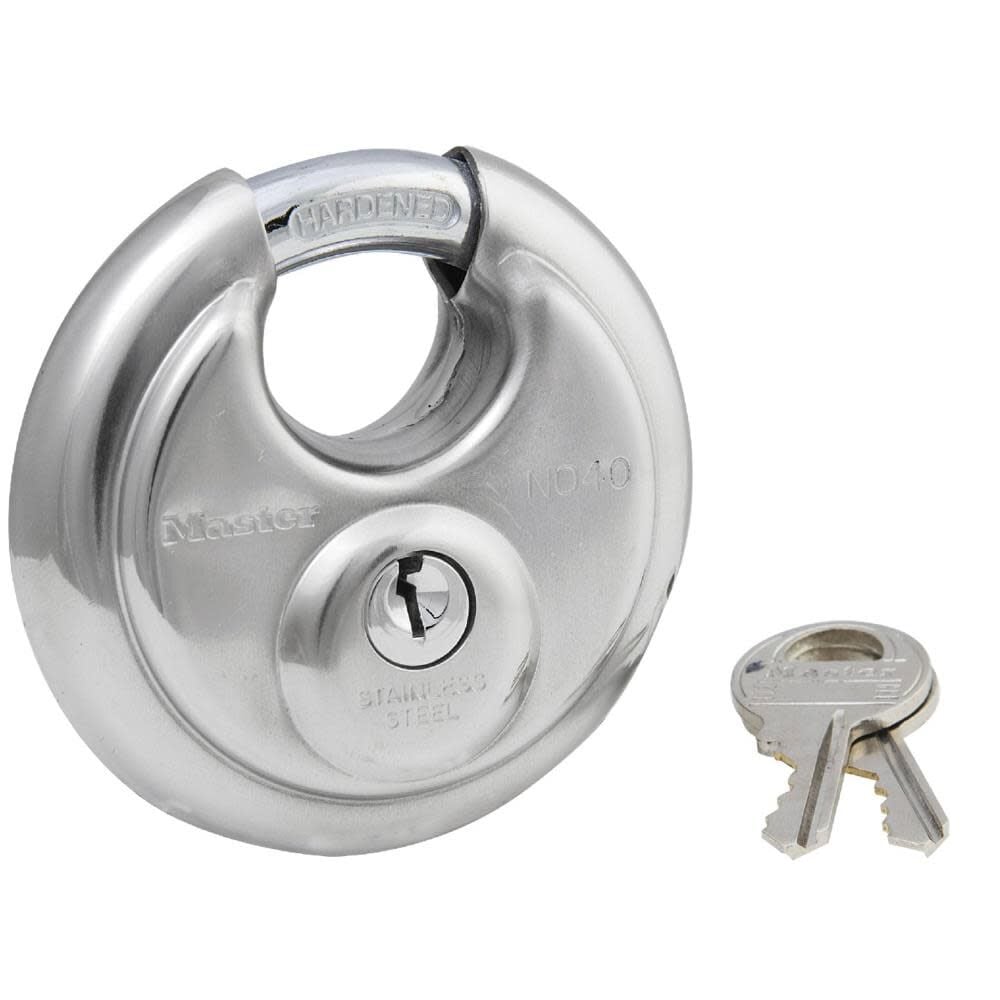 Master Lock 2-3/4 In. (70mm) Wide Stainless Steel Discus Padlock with Shrouded Shackle – 40DPF