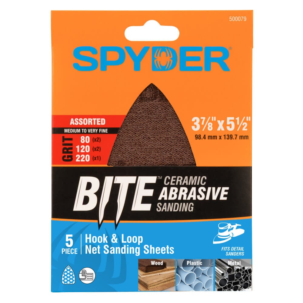 Spyder 3-7/8 Inch Mouse Detail Sander Sheets, 80/120/220 Grit Ceramic, 5 Pieces, large image number 1