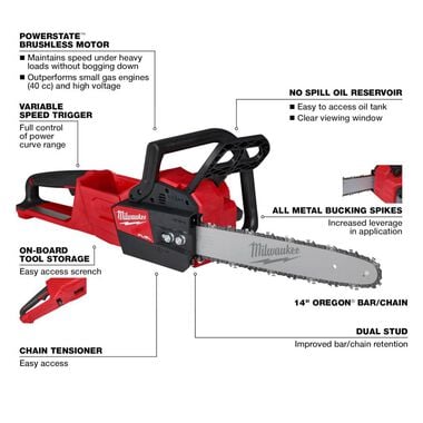 Milwaukee M18 FUEL 14inch Chainsaw (Bare Tool), large image number 2