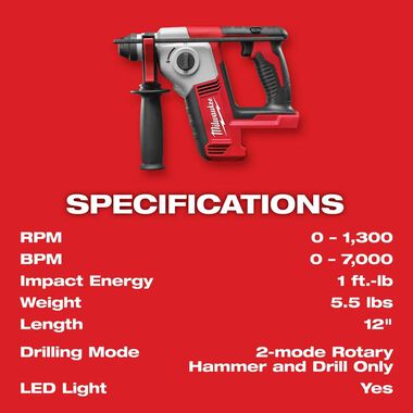 Milwaukee M18 Cordless 5/8inch SDS Plus Rotary Hammer (Bare Tool), large image number 3