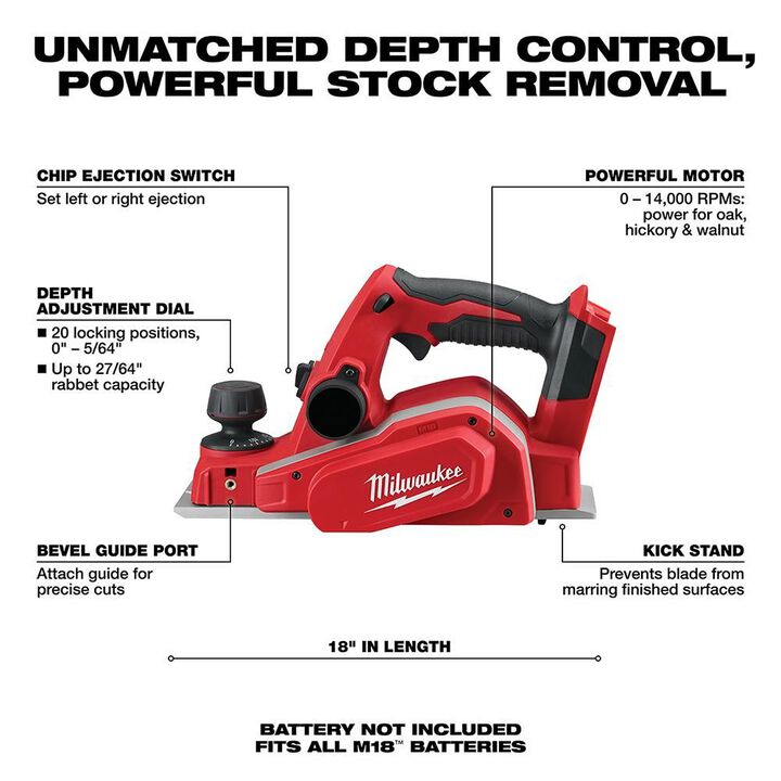 Milwaukee M18 3-1/4 in. Planer (Bare Tool), large image number 2