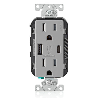 Leviton 15A 125V 5-15R Gray Outlet with USB Type A/C Charger