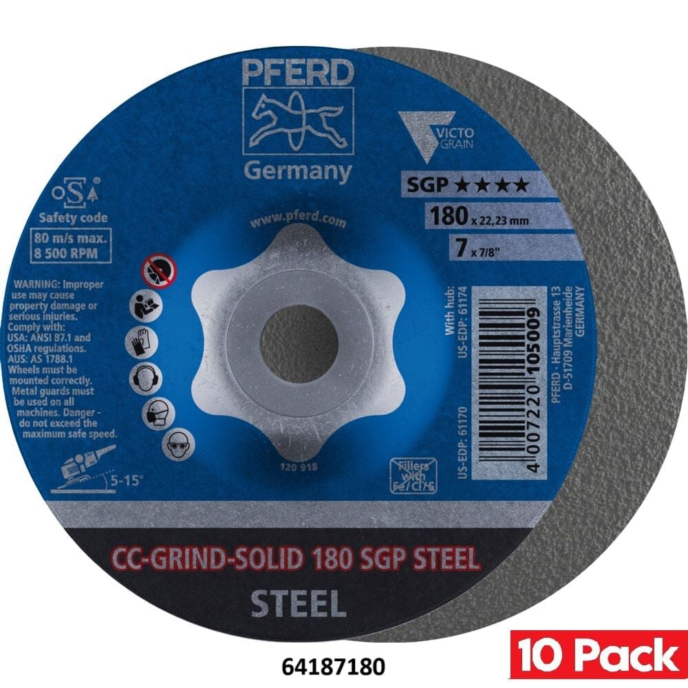 Pferd CC-GRIND 7 Inch VICTOGRAIN Solid Grinding Disc Bundle, 10 Pieces, large image number 2