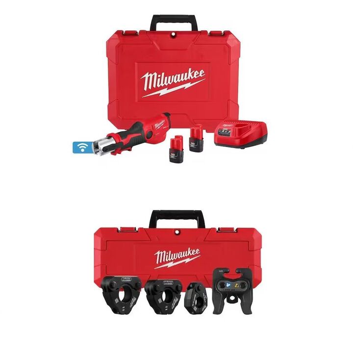 Milwaukee M12 Press Tool Kit and IPS-P Pivoting Press Ring Set Bundle