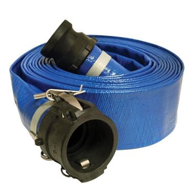 Apache Hose 2 In. x 25 Ft. Blue PVC Lay Flat Discharge Hose with Poly Cam Lock Fittings