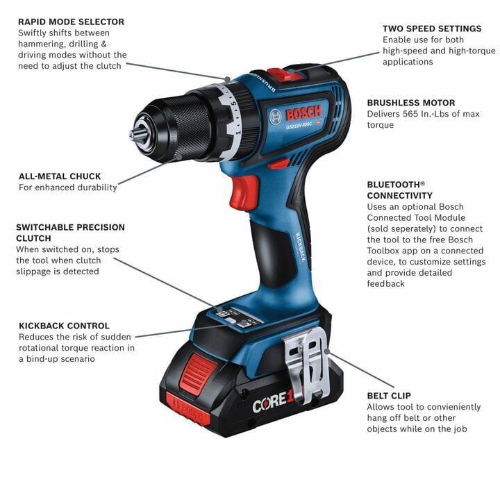 Bosch 1/2 Inch Brushless Connected-Ready Hammer Drill/Driver Kit with (2pk CORE18V 4 Ah Advanced Power Battery, large image number 1