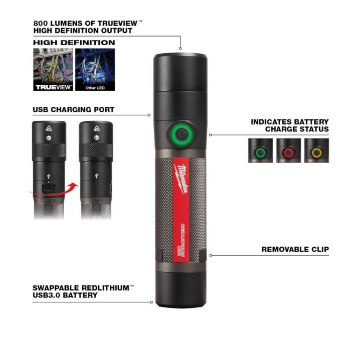 Milwaukee USB Rechargeable 800 Lumens Compact Flashlight Kit, large image number 2