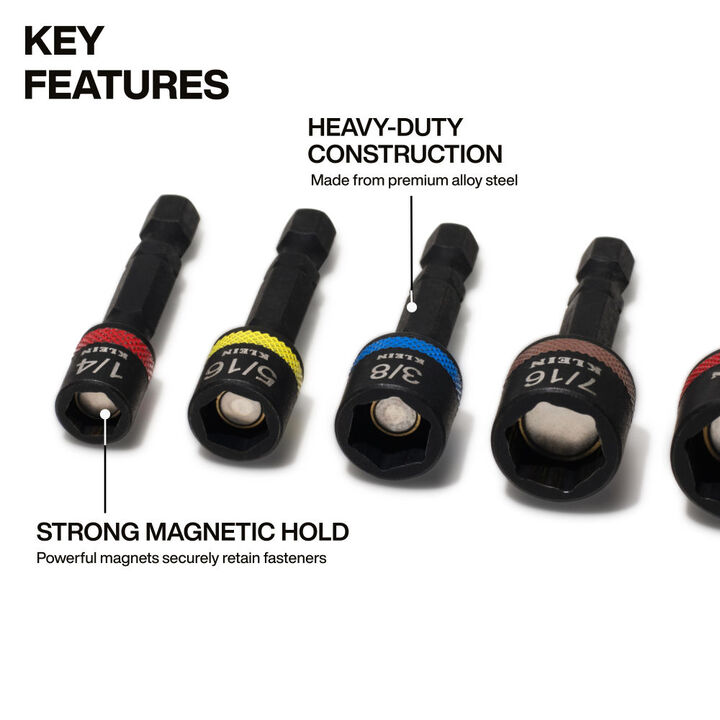 Klein Tools Magnetic 2 Inch Shaft Power Nut Setters 5 Pieces, large image number 2