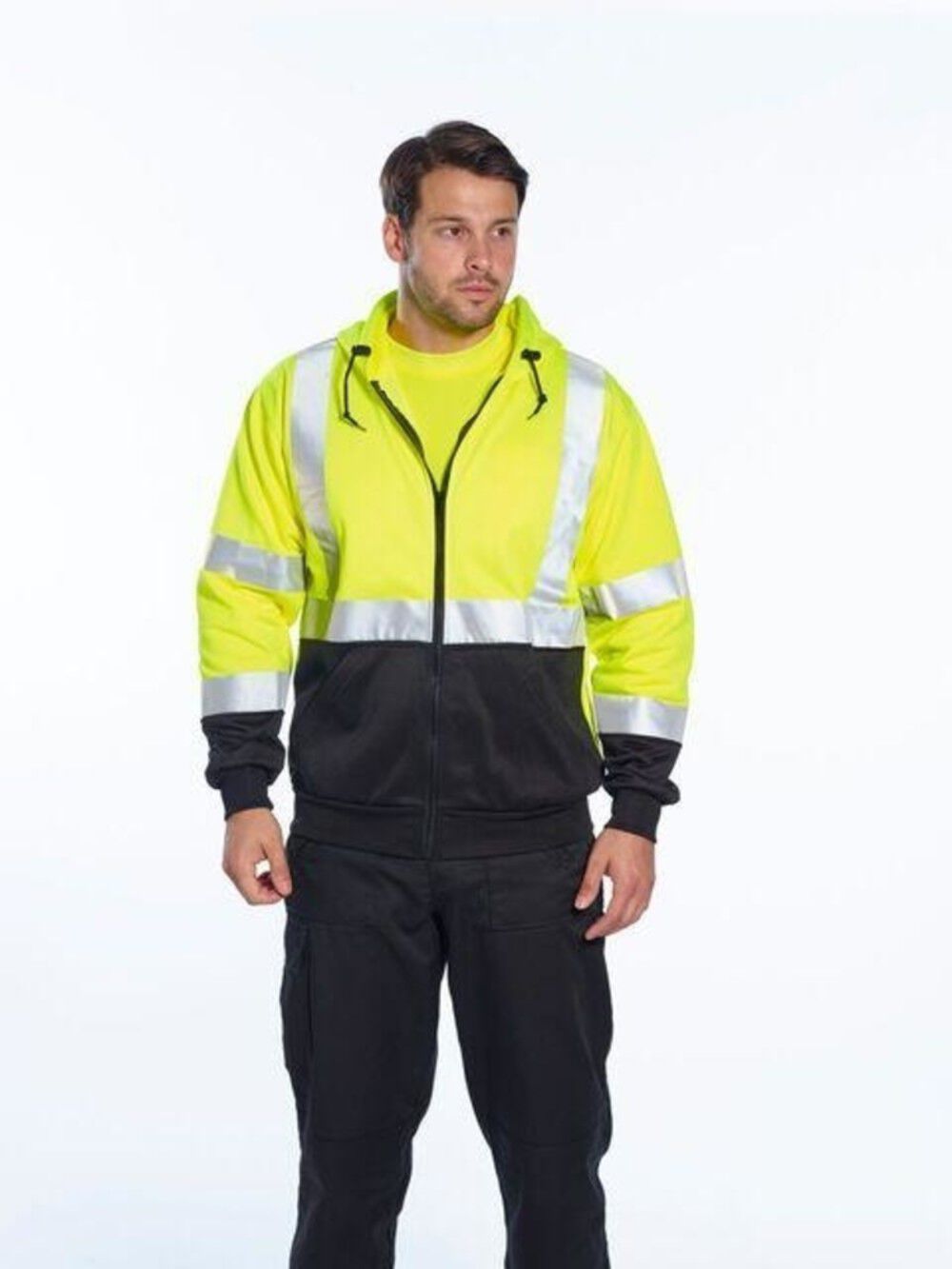 Portwest Yellow and Black Hi-Vis 2-Tone Zipped Hoodie - 5XL, large image number 4