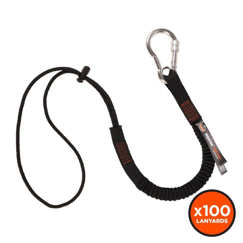 Ergodyne 3105 Standard Black Economy Single Carabiner Lanyard 100 Pack – 19011