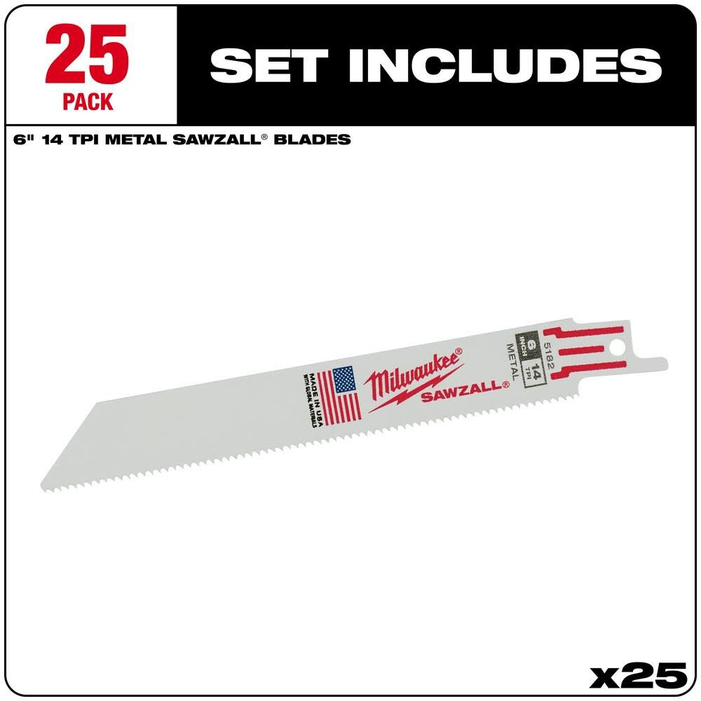 Milwaukee 6 in. 14 TPI Thin Kerf SAWZALL Blades 25PK, large image number 2