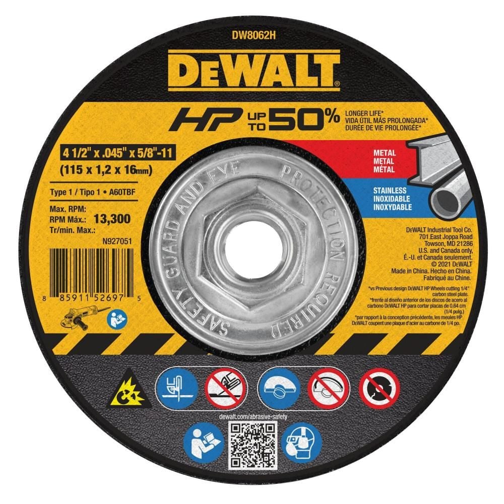 DEWALT Cutting Wheel 4 1/2in x .045in x 5/8in 11 HP T1, large image number 1