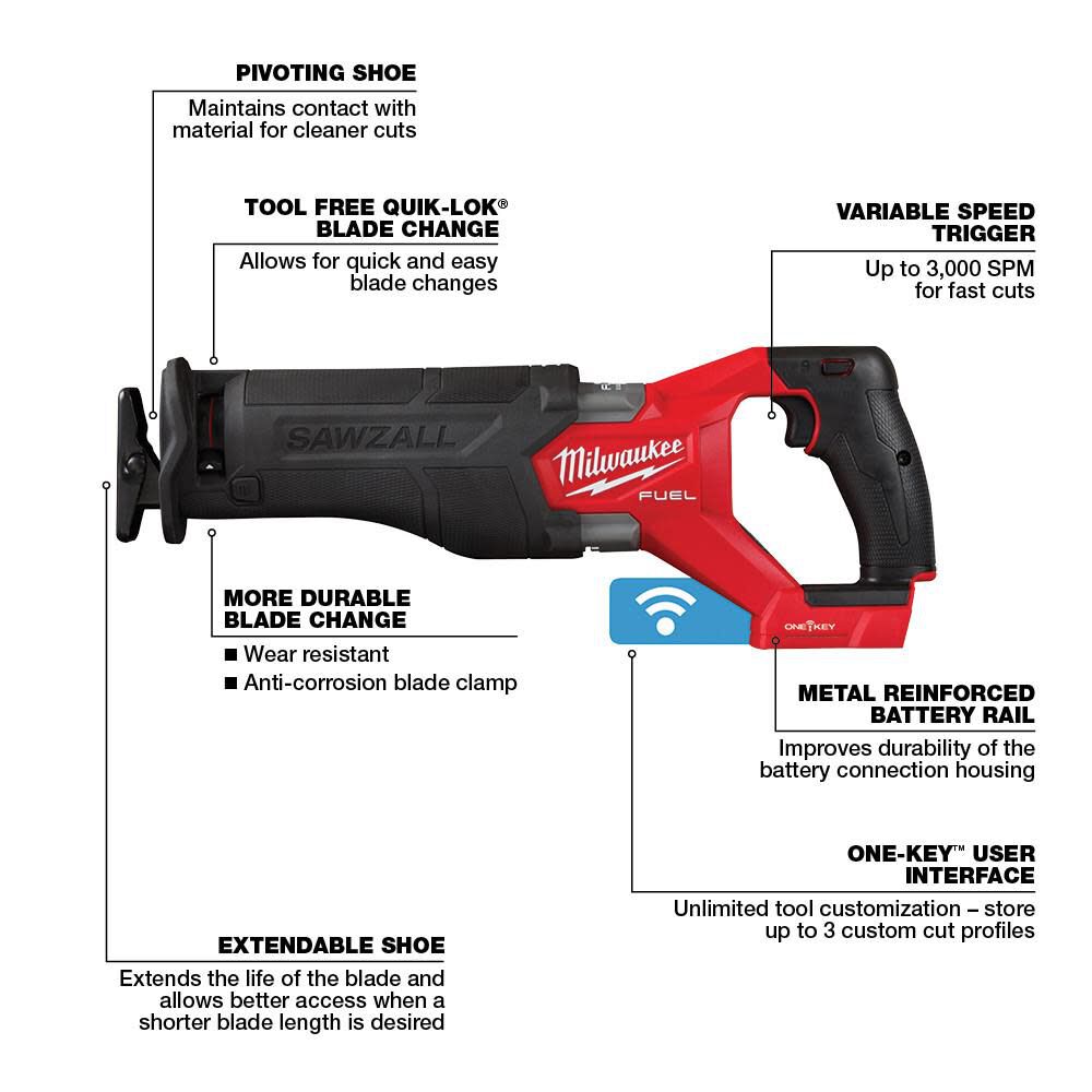 Milwaukee M18 FUEL SAWZALL Recip Saw with ONE-KEY (Bare Tool), large image number 3