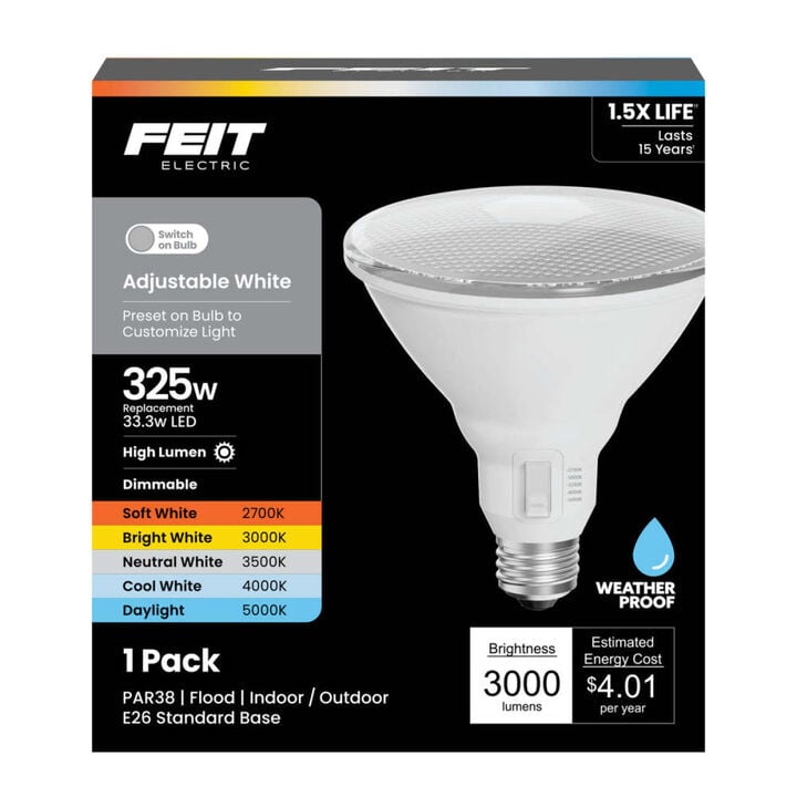 Feit Electric 33.3W 3000 Lumens E26 Base PAR38 Adjustable LED Bulb White, large image number 1