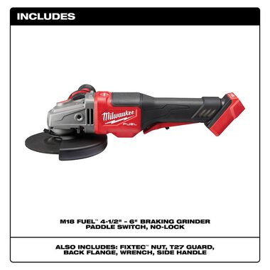 Milwaukee M18 FUEL 4-1/2 in.-6 in. No Lock Braking Grinder with Paddle Switch (Bare Tool), large image number 1