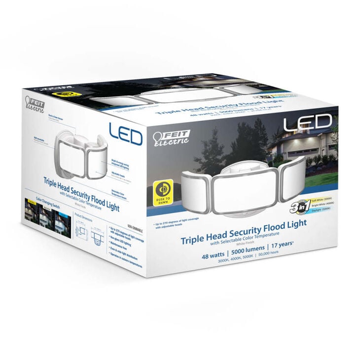 Feit Electric 10-1/2 Inch 48W 5000 Lumen Triple Head Dawn Motion Floodlight White, large image number 4