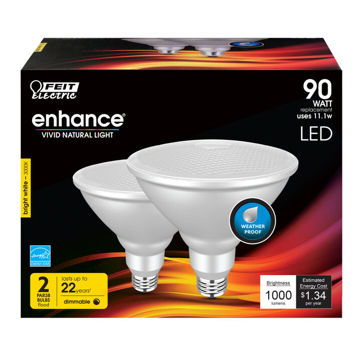 Feit Electric 90W PAR38 Dimmable Reflector LED Bulb 2pk, large image number 1