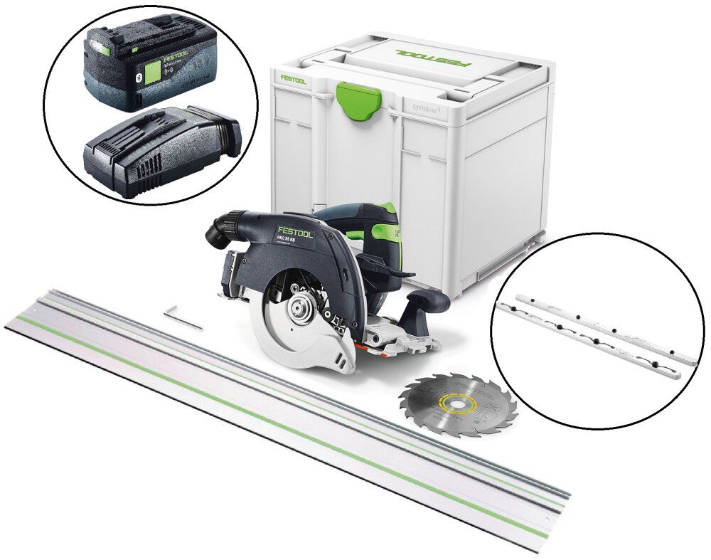 Festool HKC 55 EB-F-Basic Cordless Circular Track Saw, 55 Inch Guide Rail, 2 Guide Rail Connectors, 18V 5Ah Lithium Ion Battery & Rapid Charger, large image number 1