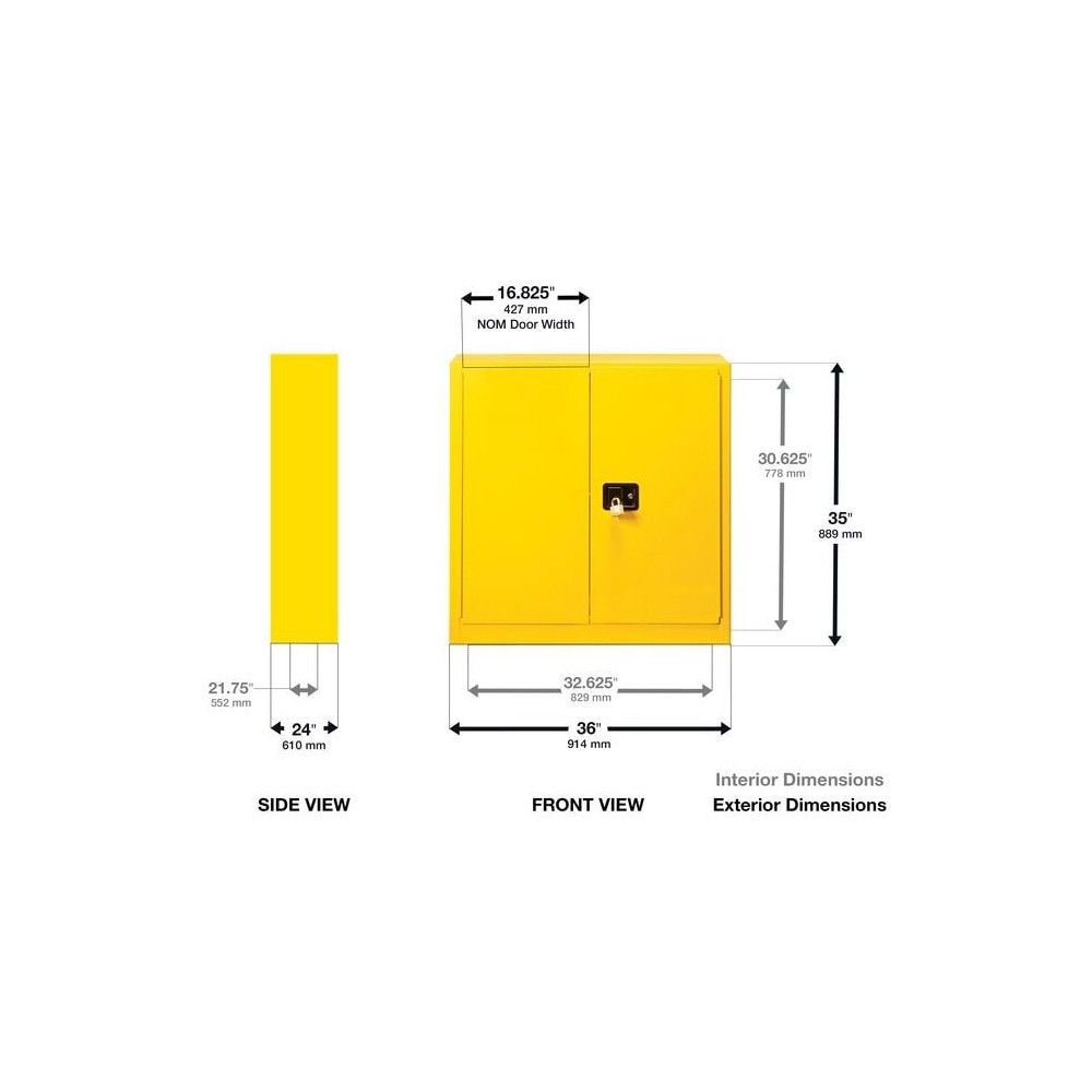 Justrite 35 In. Height 30 Gallon Yellow Steel Manual Close Cabinet, large image number 2
