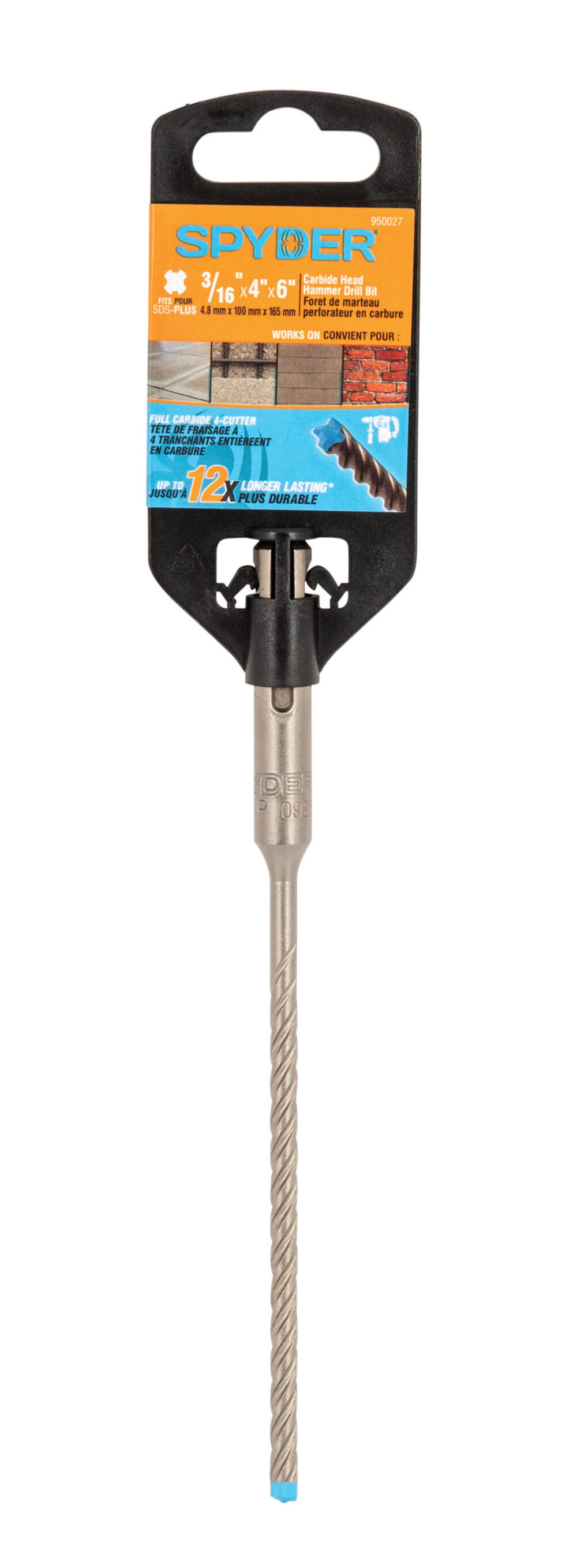 Spyder 3/16 Inch x 6 Inch SDS-Plus Hammer Drill Bit, 4 Full Carbide Cutter, large image number 8