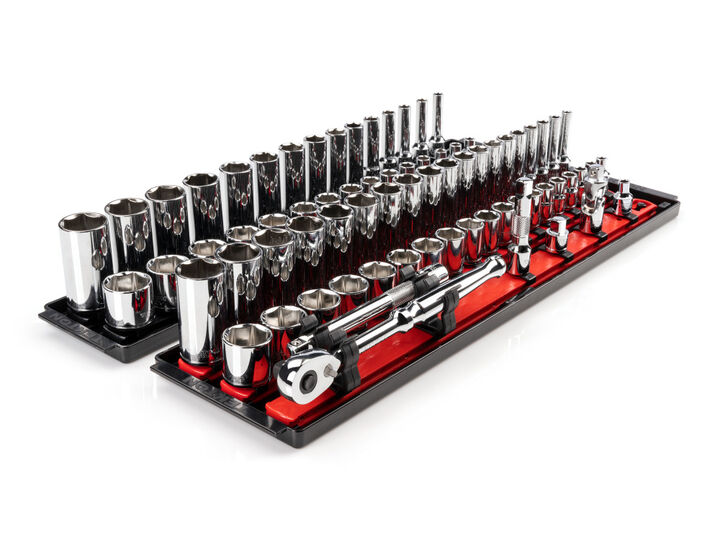 Tekton 3/8 Inch 6 Point Socket and Ratchet Set, 74 Pieces (1/4-1 Inch, 6-24 mm)