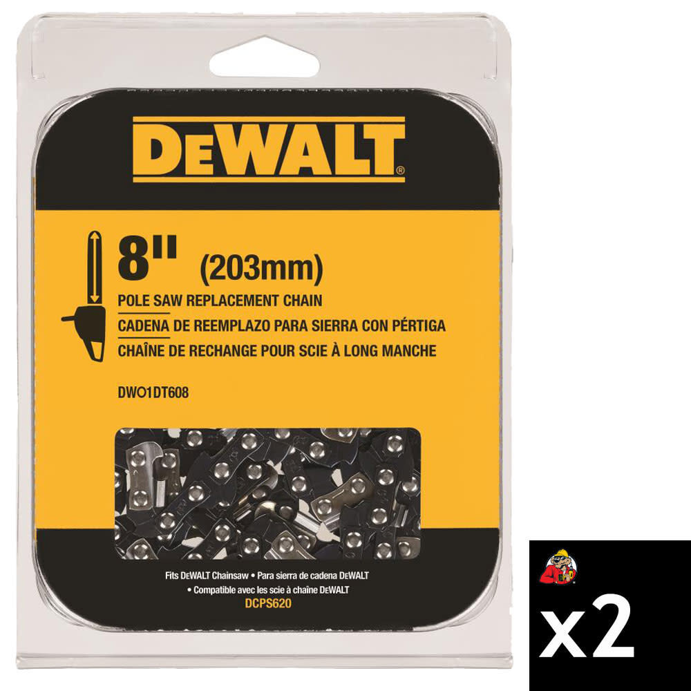 DEWALT 8" Chainsaw Chain Replacement for DCCS623 and DCPS620, 2 Pieces, large image number 1