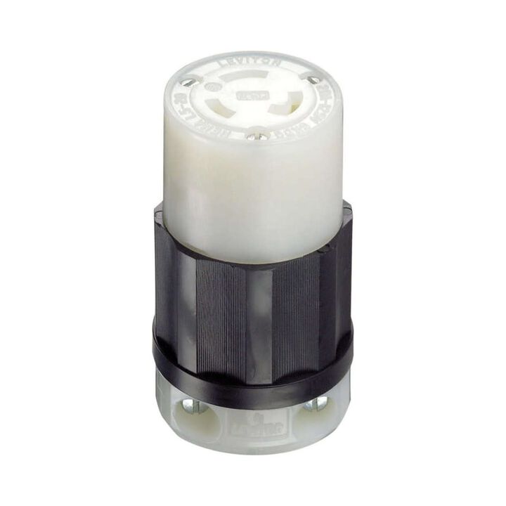 Leviton Grounded Locking Connector 20A 125V Nylon Black & White, large image number 1