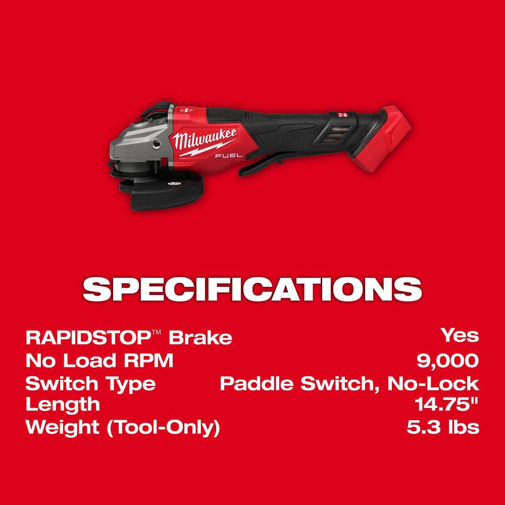 Milwaukee M18 FUEL 4-1/2 Inch-6 Inch Braking Grinder, Paddle Switch (Bare Tool), large image number 8