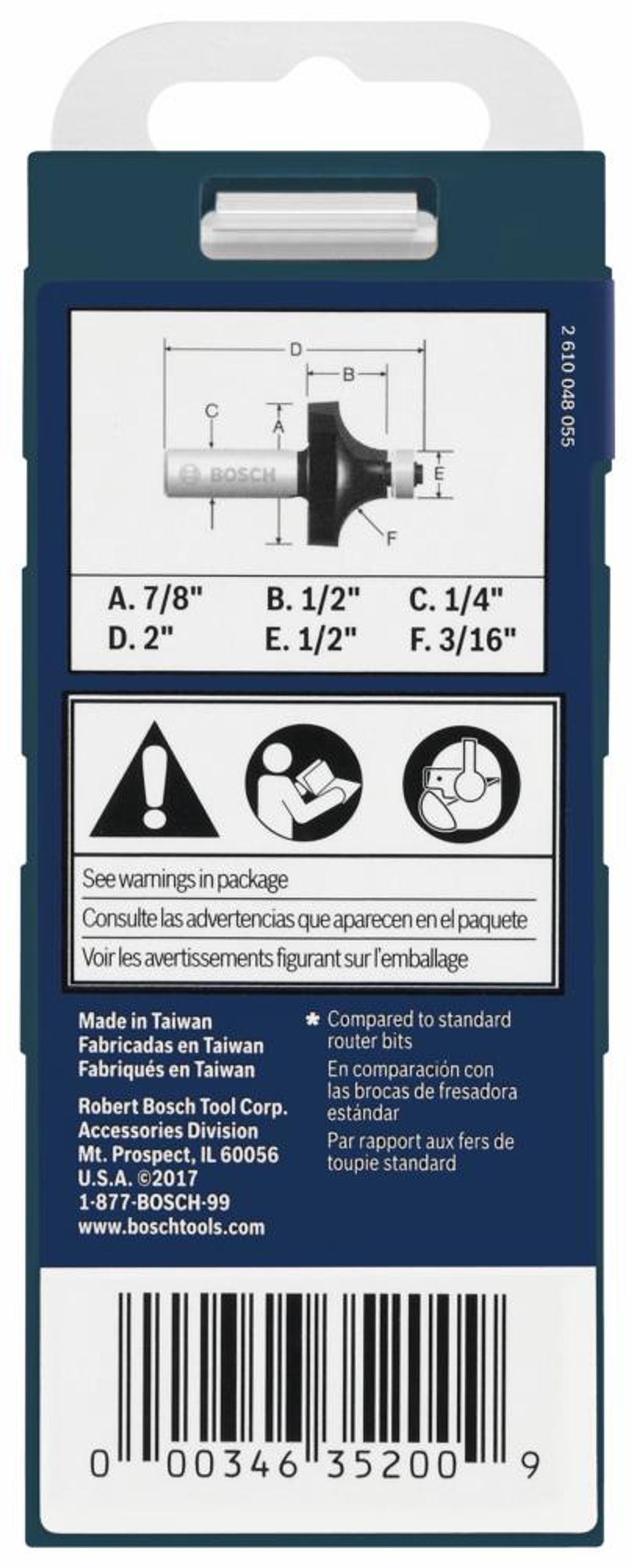 Bosch 3/16in x 1/2in Carbide Tipped Roundover Router Bit, large image number 4