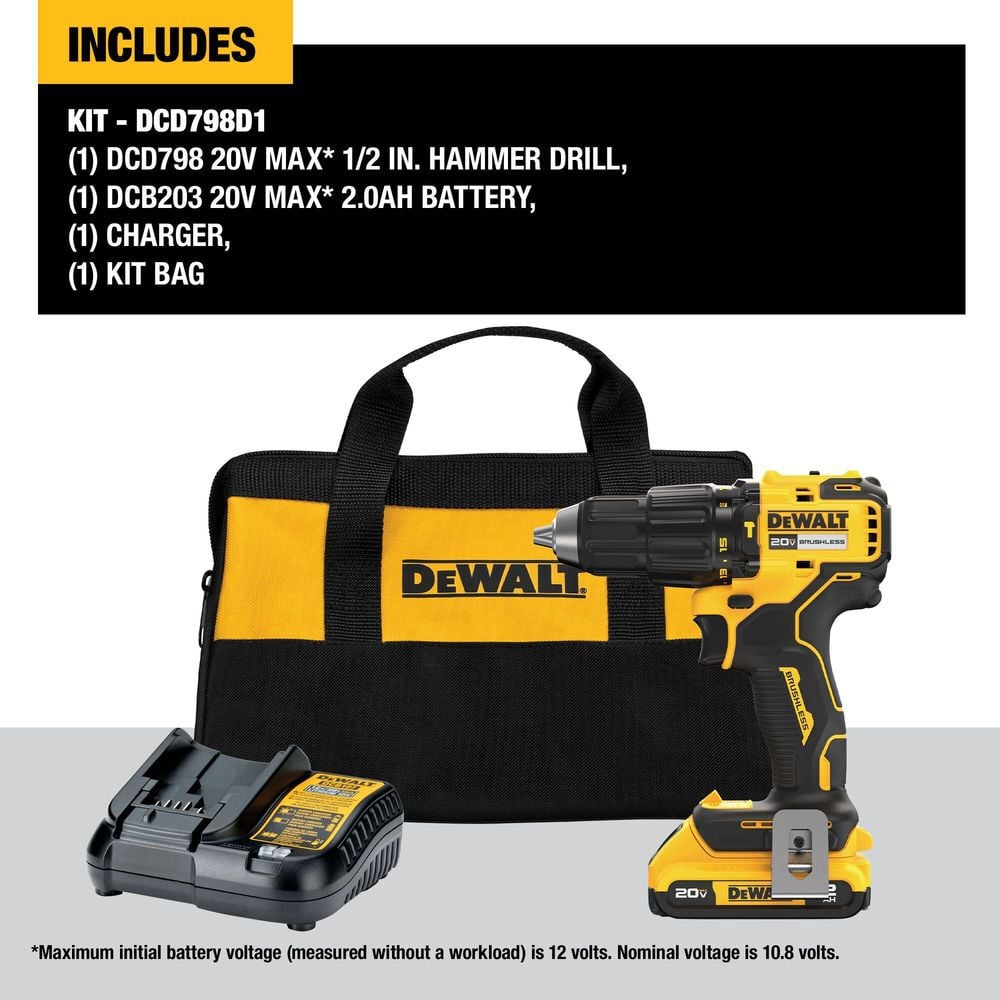 DEWALT 20V MAX Brushless Cordless 1/2in Hammer Drill Kit, large image number 3