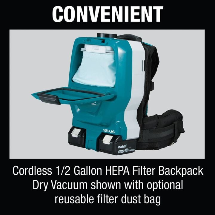 Makita 18V X2 (36V) LXT 1/2 Gallon HEPA Backpack Dry Vacuum Kit, large image number 11