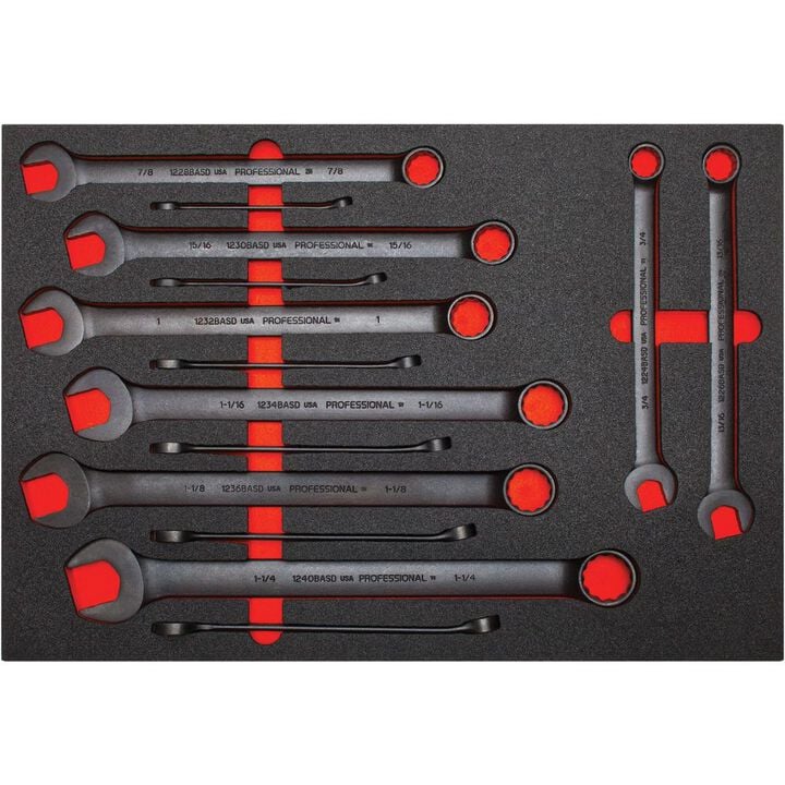 Proto Combination Wrench 12pt Black Set 14pc with Foam Insert