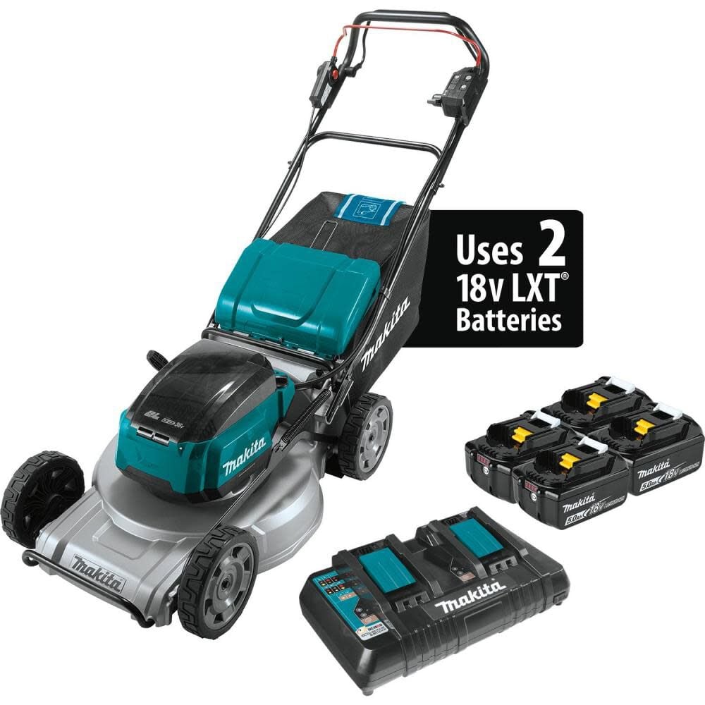Makita 18V X2 (36V) LXT Lithium-Ion Brushless Cordless 21in Self-Propelled Commercial Lawn Mower Kit with 4 Batteries (5.0Ah) - XML09PT1