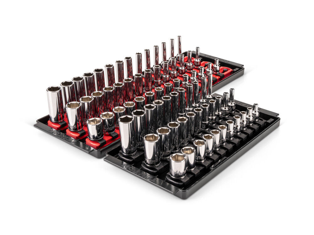 Tekton 1/4 Inch Drive Shallow, Semi-Deep, and Deep 6 Point Sockets with Rails, 75 Pieces, large image number 1