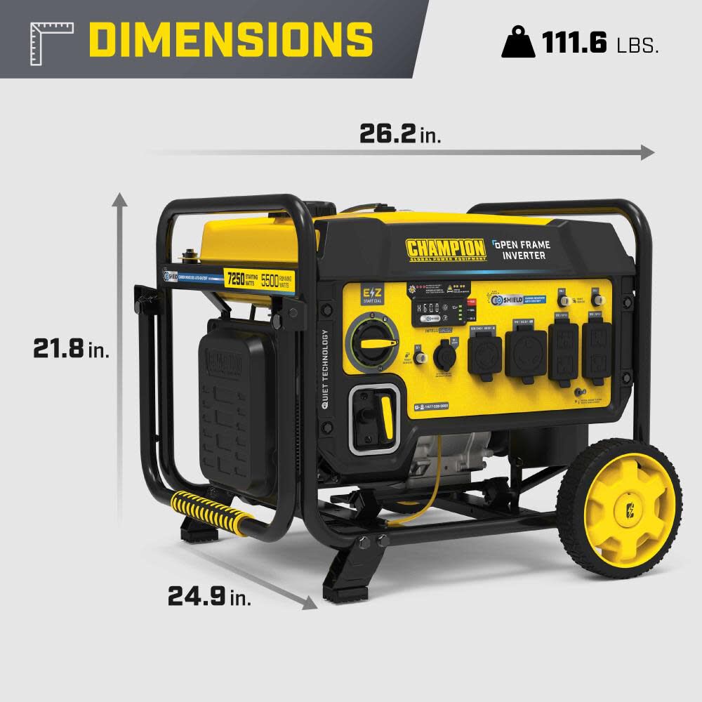 Champion Power Equipment 7250-Watt Gas Powered 49 State RV Ready Portable Open Frame Inverter Generator with Quiet Technology, large image number 9
