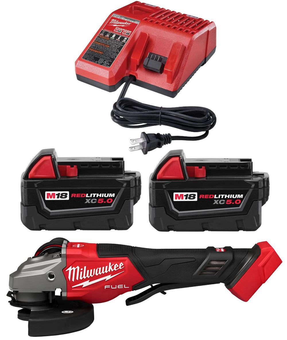 Milwaukee M18 FUEL 4-1/2-6 Inch Braking Grinder & M18 REDLITHIUM XC5.0 Starter Kit with Battery & Charger Bundle, large image number 1