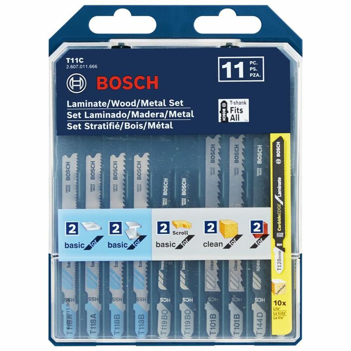 Bosch Jig Saw Blade Set 11pc Laminate/Wood/Metal T Shank, large image number 1