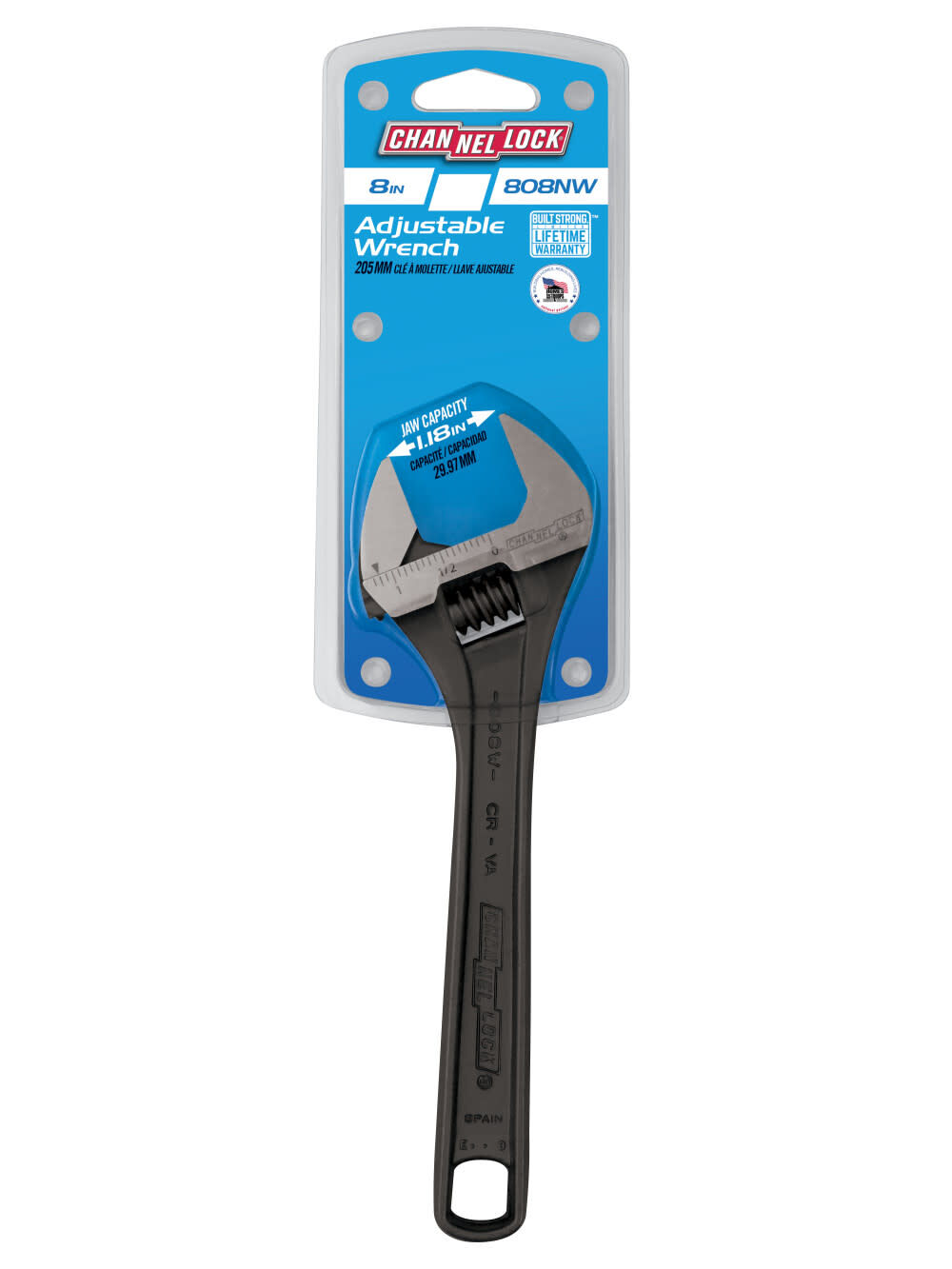 Channellock 8 Inch Chrome Vanadium Steel Wide Adjustable Wrench, large image number 2