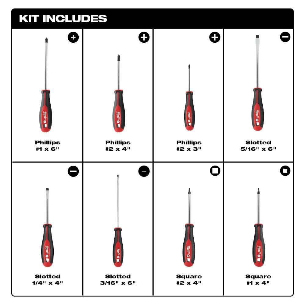 Milwaukee 8pc Screwdriver Kit with Square, large image number 2