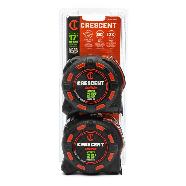 Crescent Lufkin 2 Pack 1-1/4 Inch x 25 Ft. SHOCKFORCE NITE EYE Tape Measure