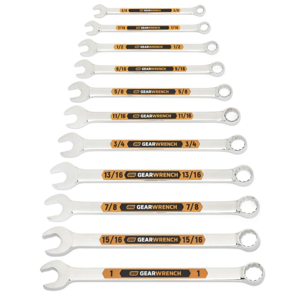 GEARWRENCH 11 Pieces 12 Point SAE Hi-Viz Long Pattern Combo Wrench Set, large image number 1