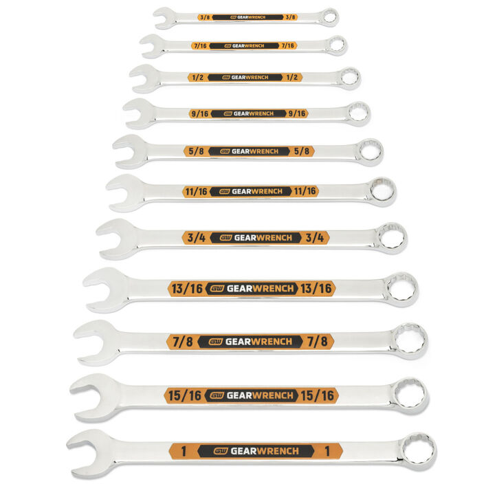 GEARWRENCH 11 Pieces 12 Point SAE Hi-Viz Long Pattern Combo Wrench Set, large image number 0
