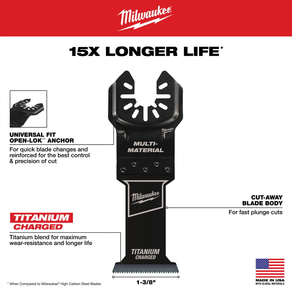 Milwaukee OPEN-LOK 1-3/8inch TITANIUM ENHANCED BI-METAL MULTI-MATERIAL BLADE 1PK, large image number 8