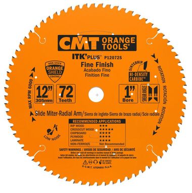 CMT ITK Plus Finih Blade for Sliding Miter Saws 12In x 72T x 1In, large image number 0